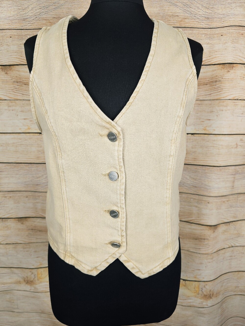 Risen Los Angeles Women’s Tan Khaki Button Front Denim Vest Size Medium